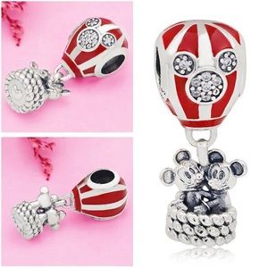 Mickey Mouse and Minnie hot air balloon charm silver rhinestone diamonds